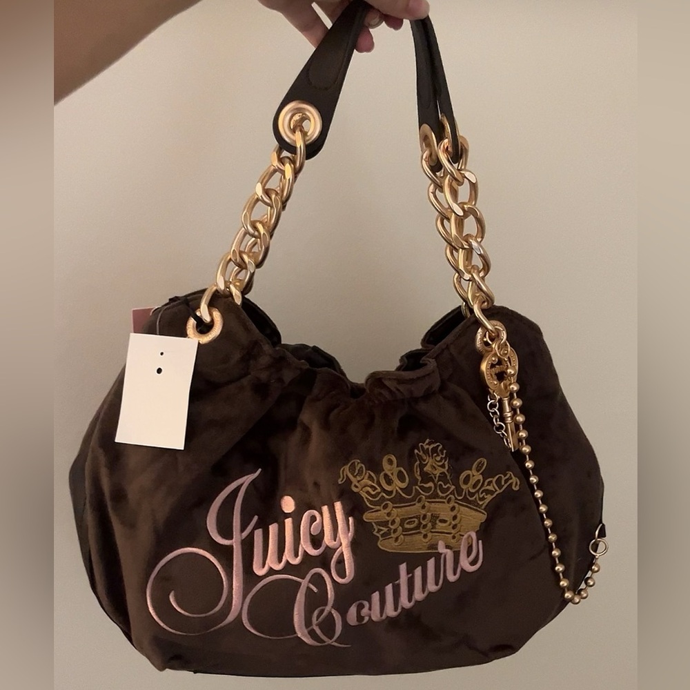 Juicy Couture Dark Brown Shoulder Bag with Gold Chain